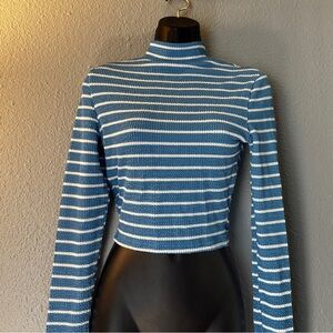 SHEIN Blue and White Striped Long Sleeve Top